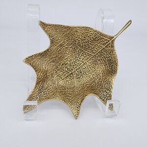 Solid Brass Leaf Trinket Ring Dish Maple Leaf Vintage 5" x 6"